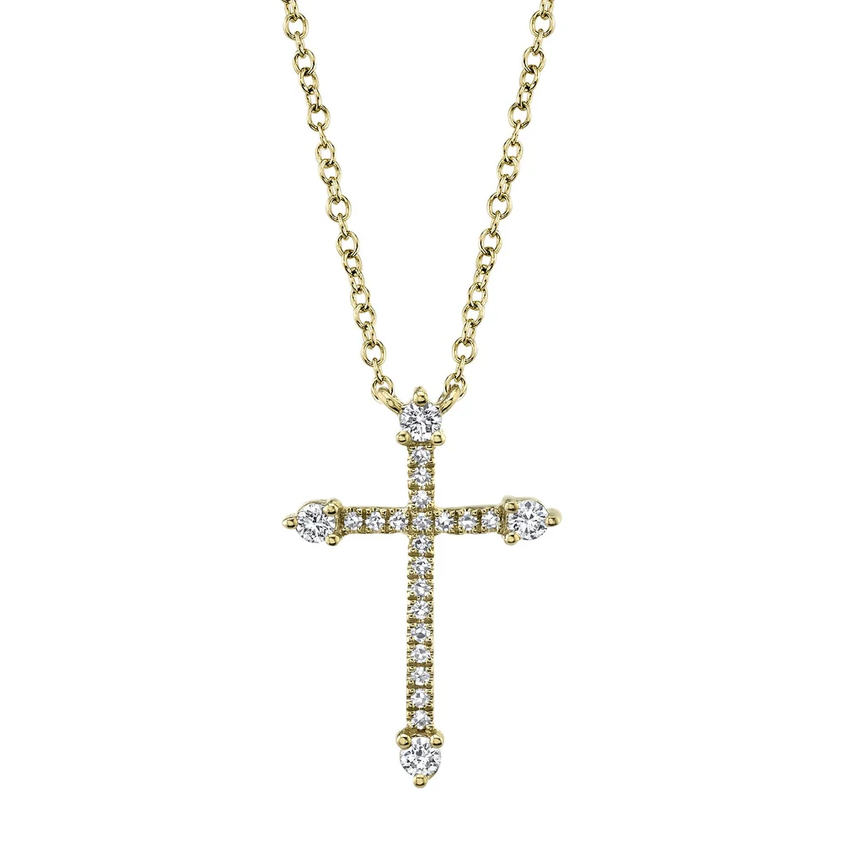 14K Yellow Gold Diamond Accent Cross Necklace