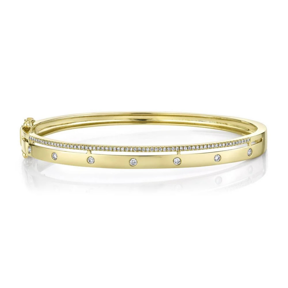 14K Yellow Gold Diamond Double Row Bangle Bracelet