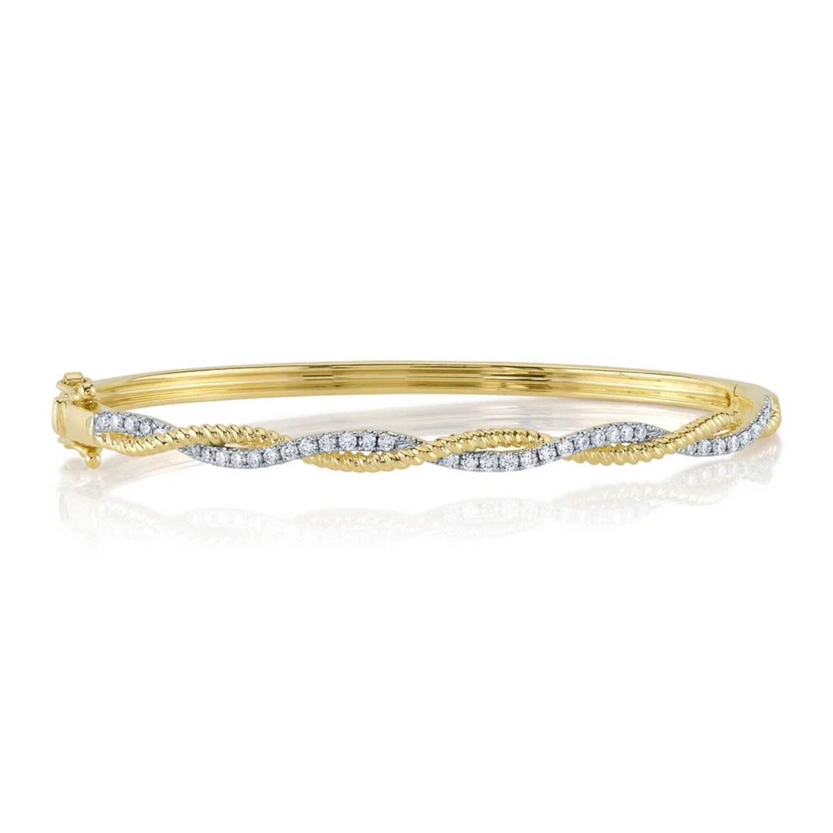 14K Yellow Gold Diamond Twisted Bangle Bracelet