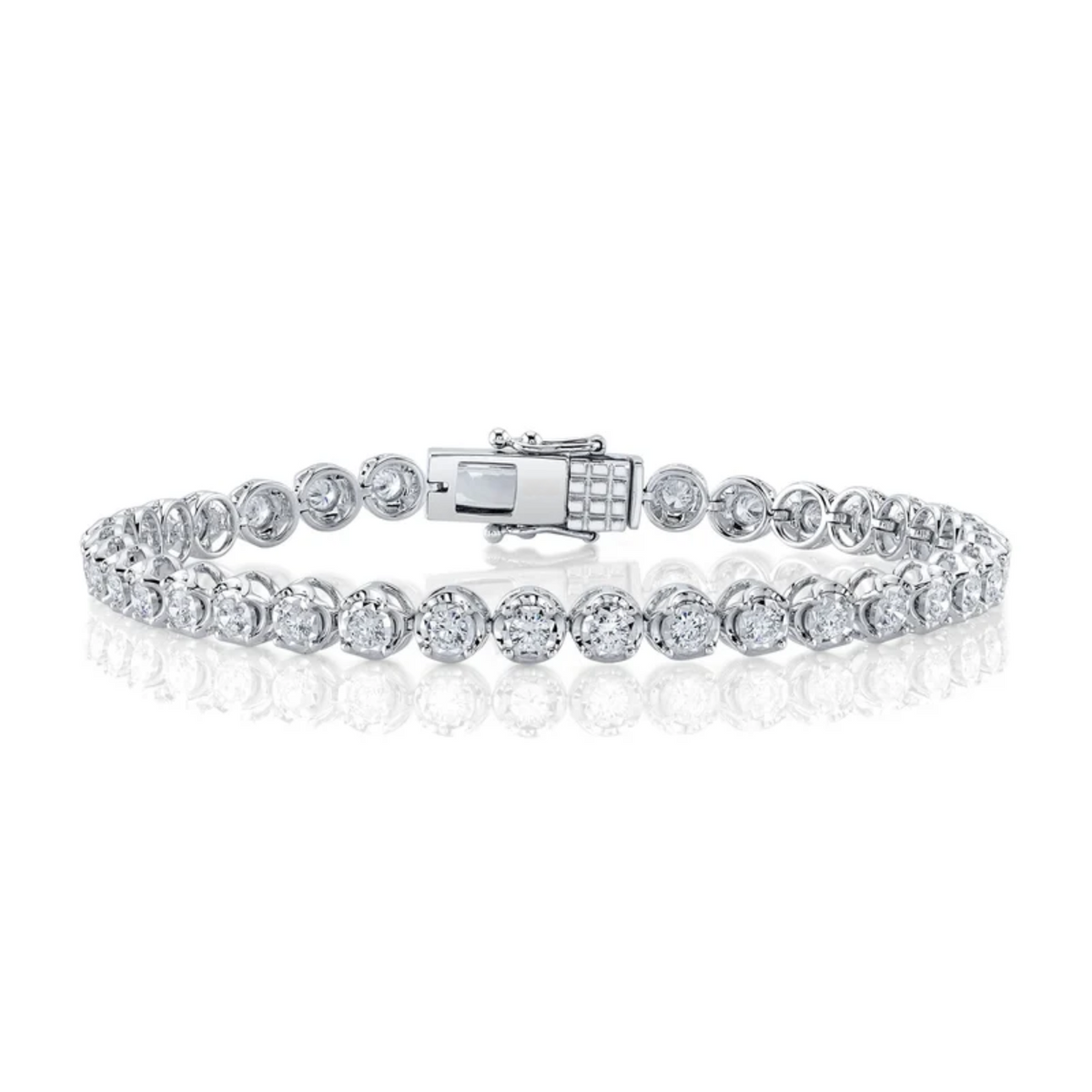 14K White Gold Diamond Circle Illusion Tennis Bracelet