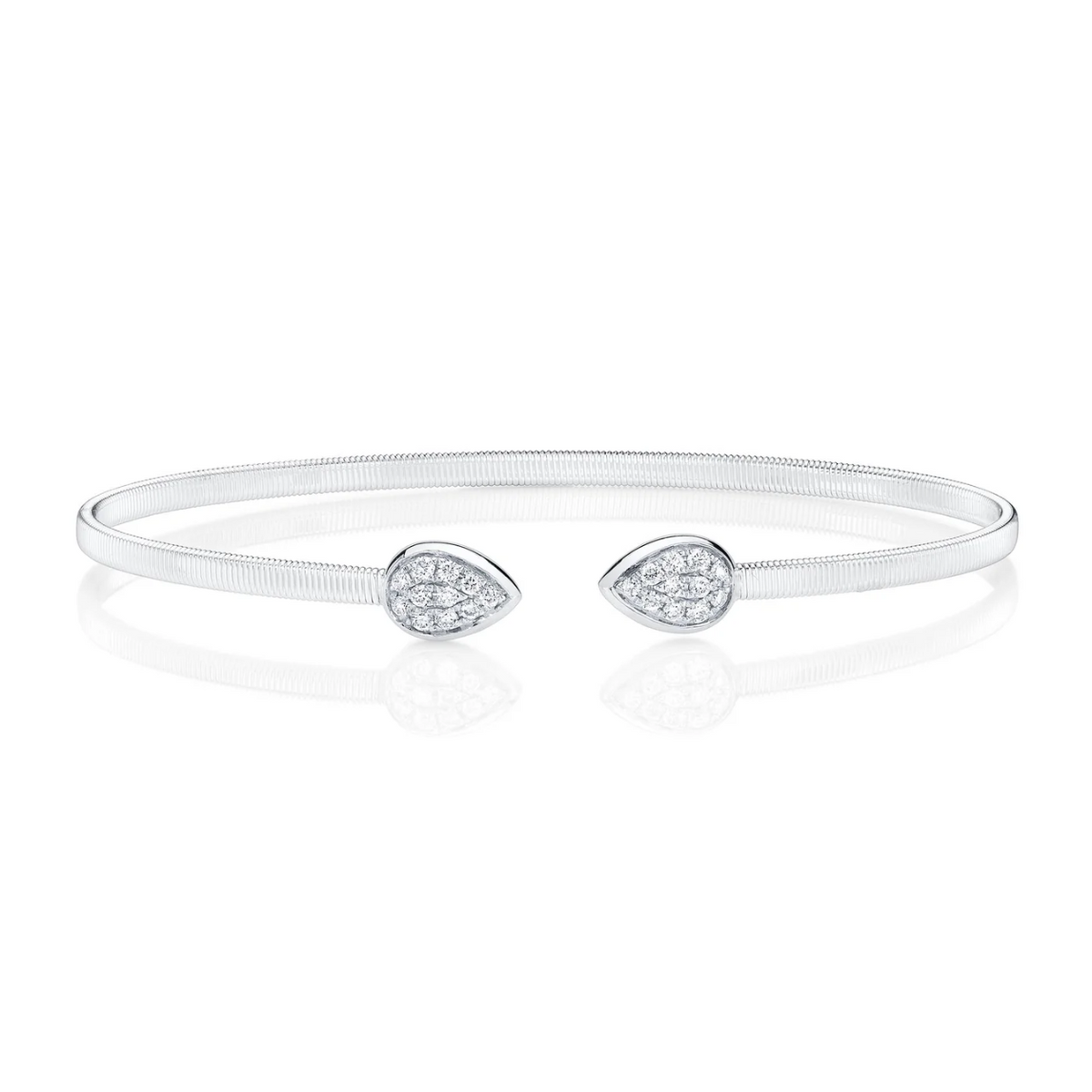 14K White Gold Double Pear Diamond Open Bangle Bracelet