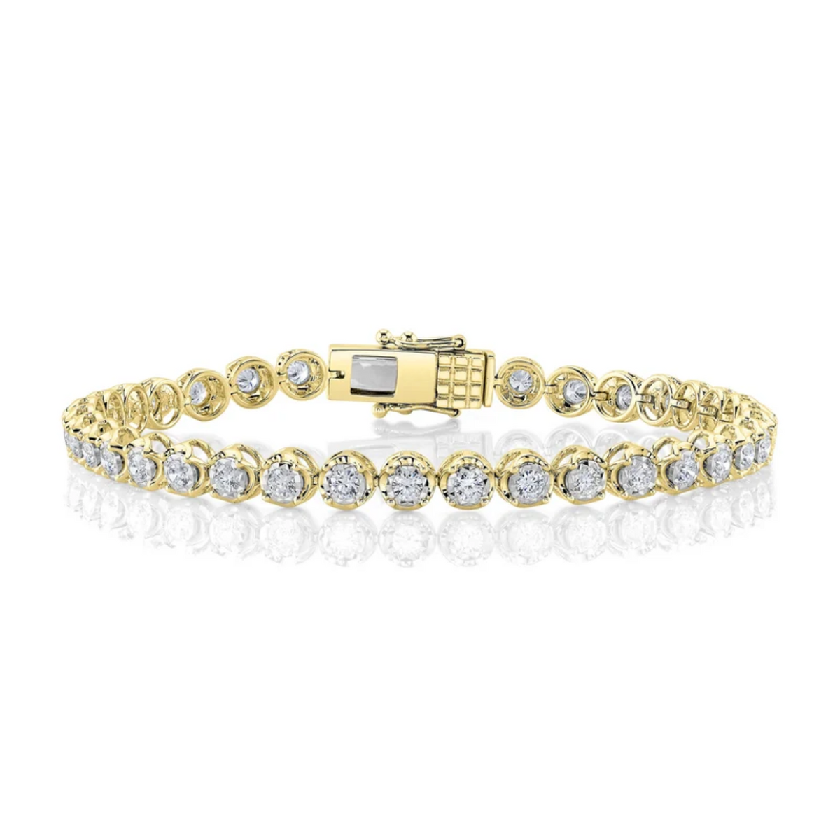 14K Yellow Gold Diamond Circle Illusion Tennis Bracelet
