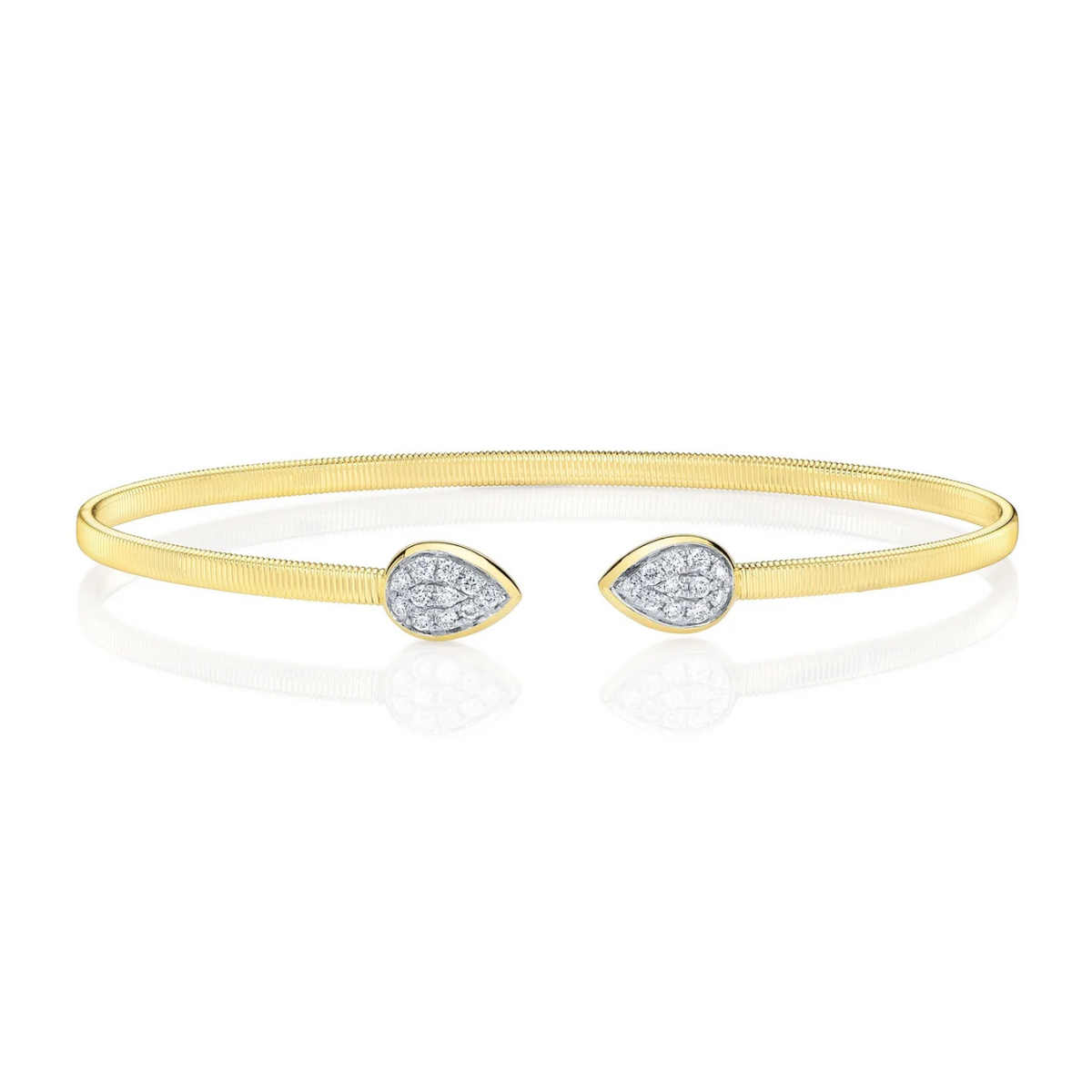 14K Yellow Gold Double Pear Diamond Open Bangle Bracelet