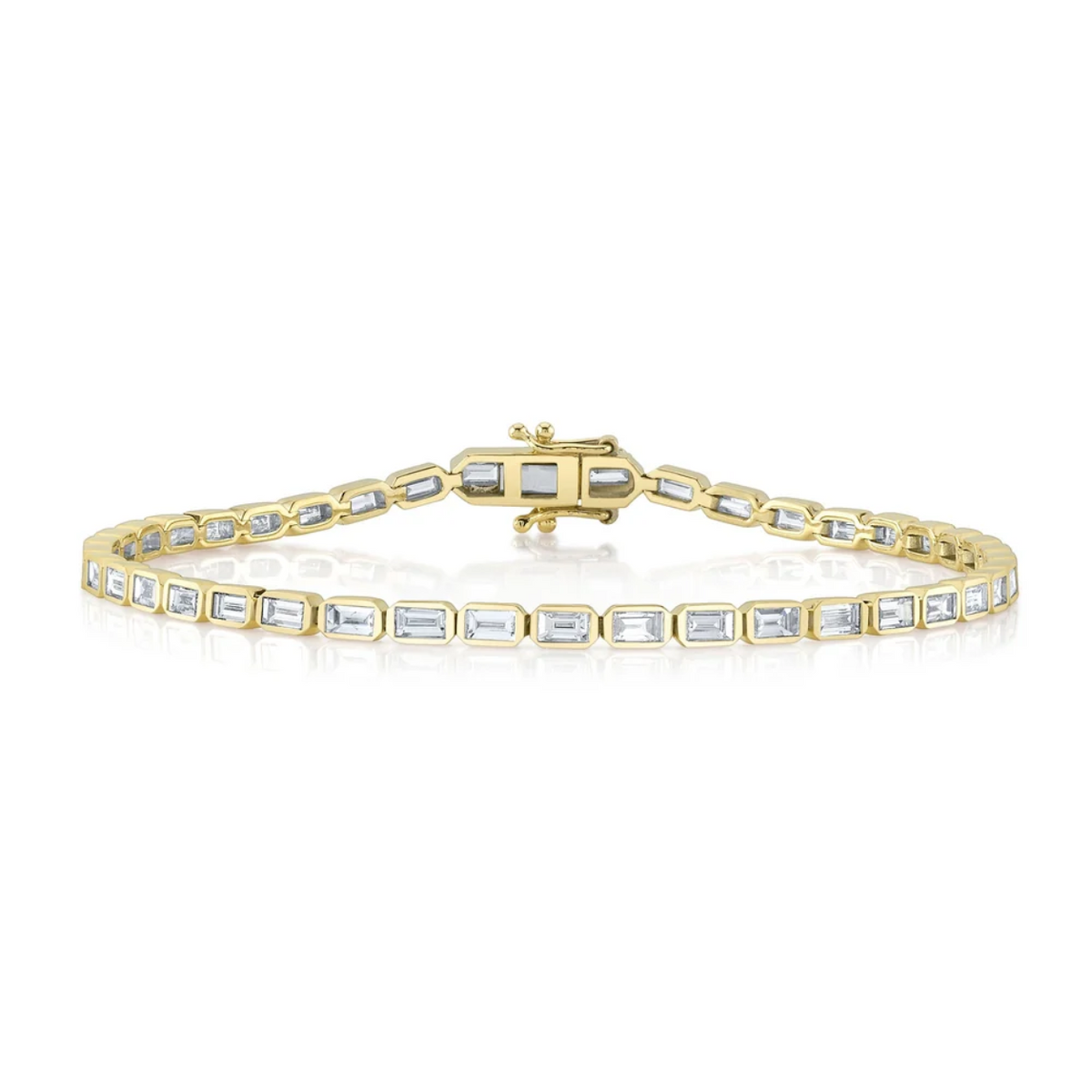 14K Yellow Gold East-West Baguette Bezel Tennis Bracelet