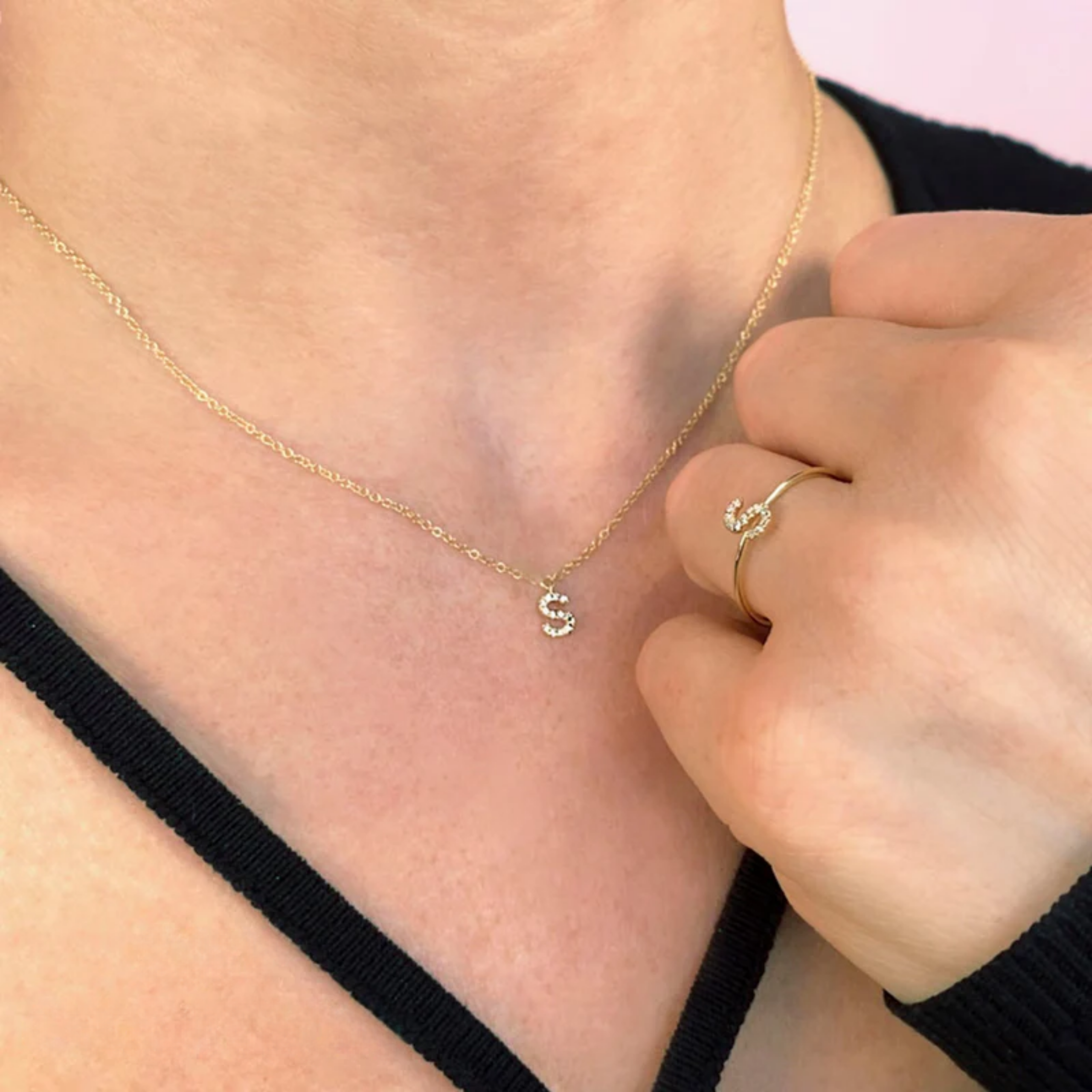 Diamond Initial Necklace solid 14K gold jewelry