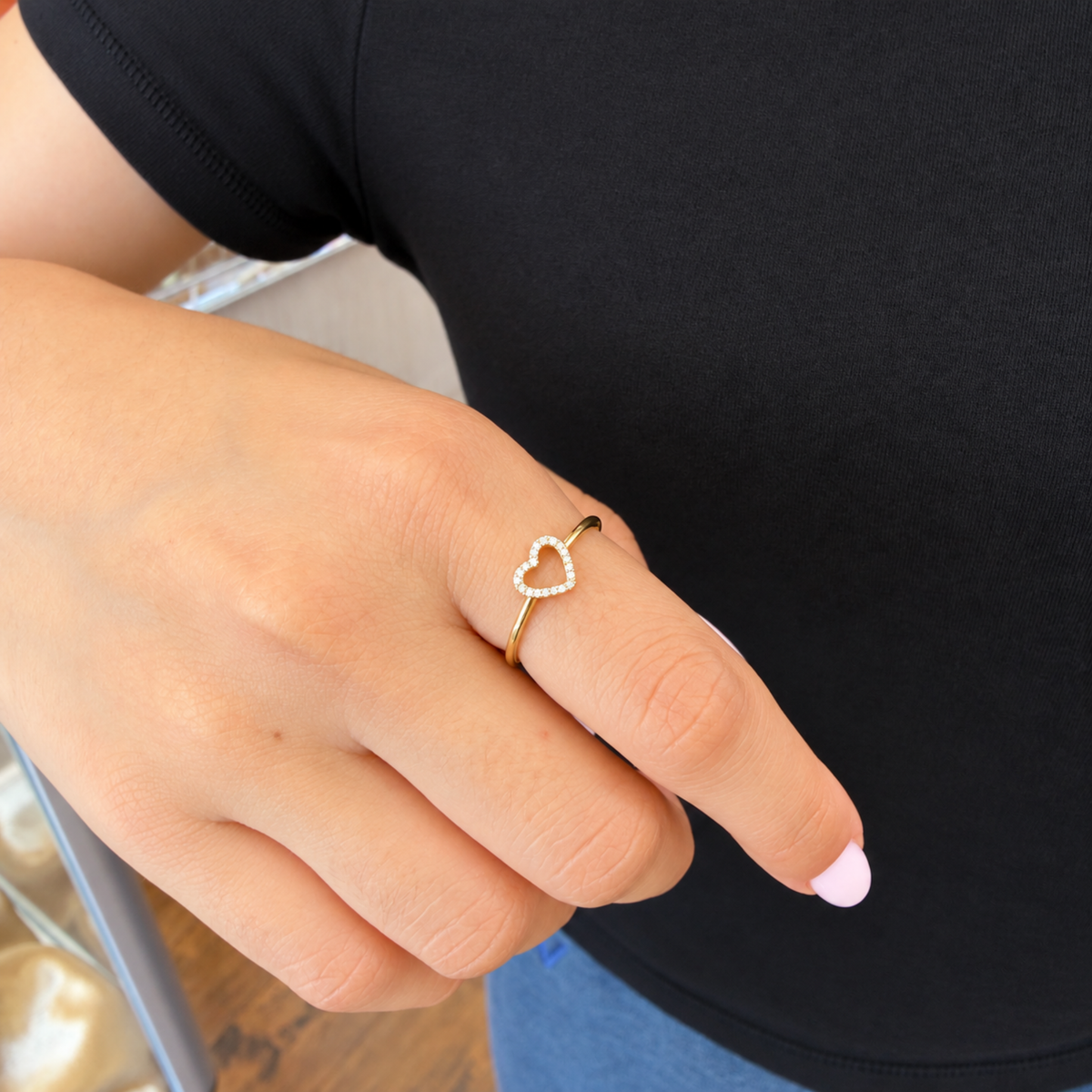 Open Heart Diamond Ring