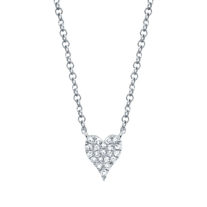14K White Gold Pointy Diamond Heart Necklace