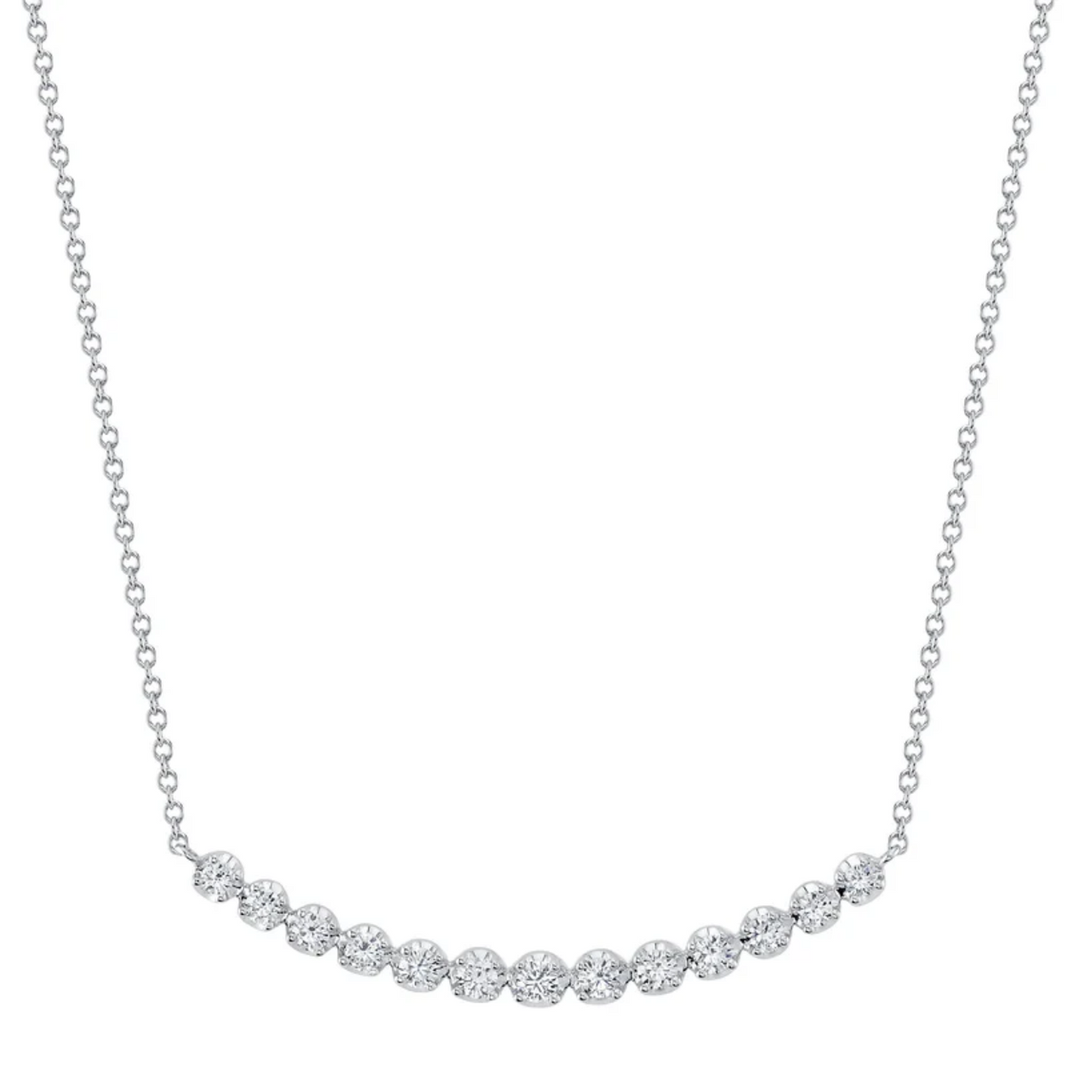 14K White Gold Diamond Crown-Set Chain Necklace