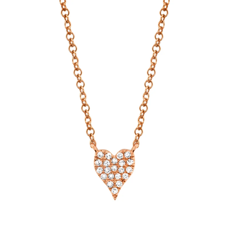 14K Rose Gold Pointy Diamond Heart Necklace