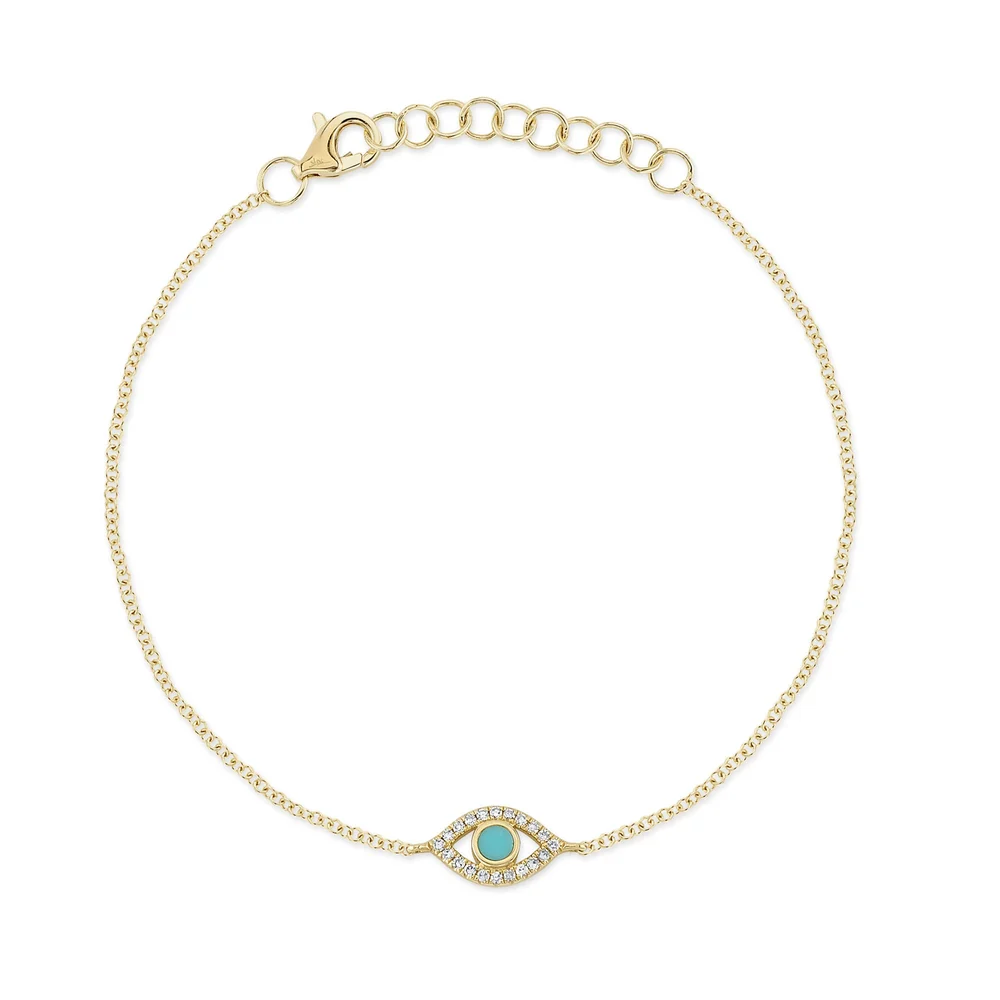 14K Yellow Gold Turquoise Eye Bracelet