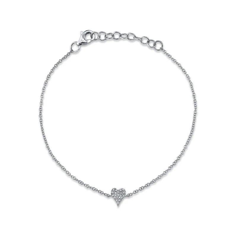 14K White Gold Pointy Diamond Heart Bracelet