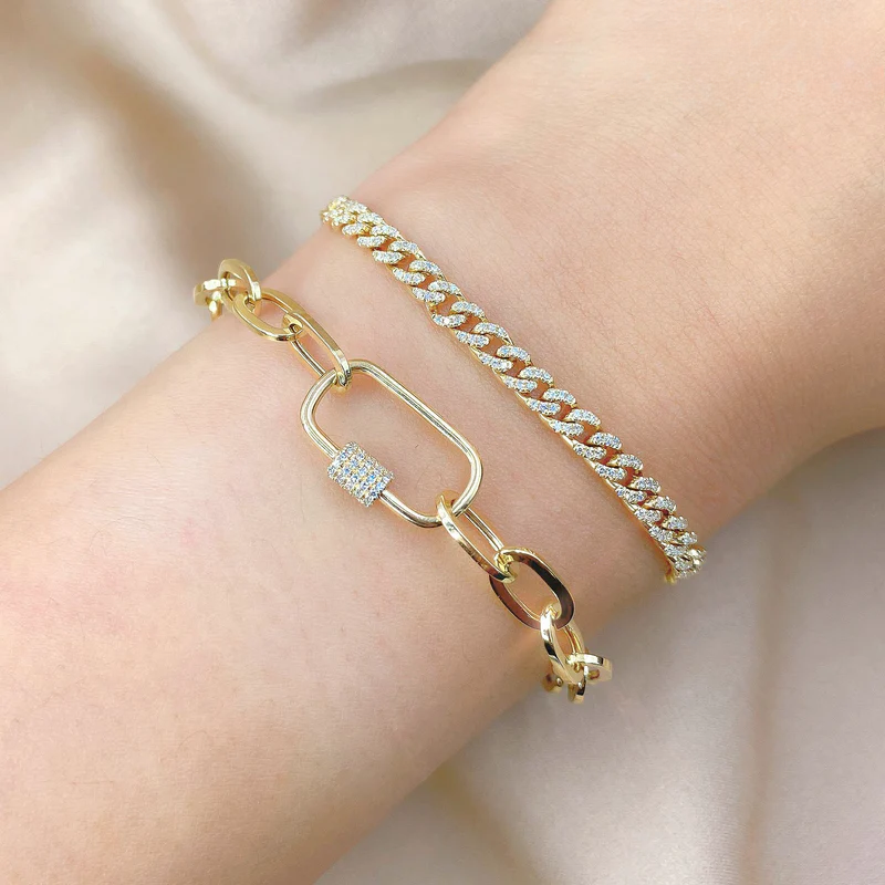 Diamond Lock Paperclip Bracelet