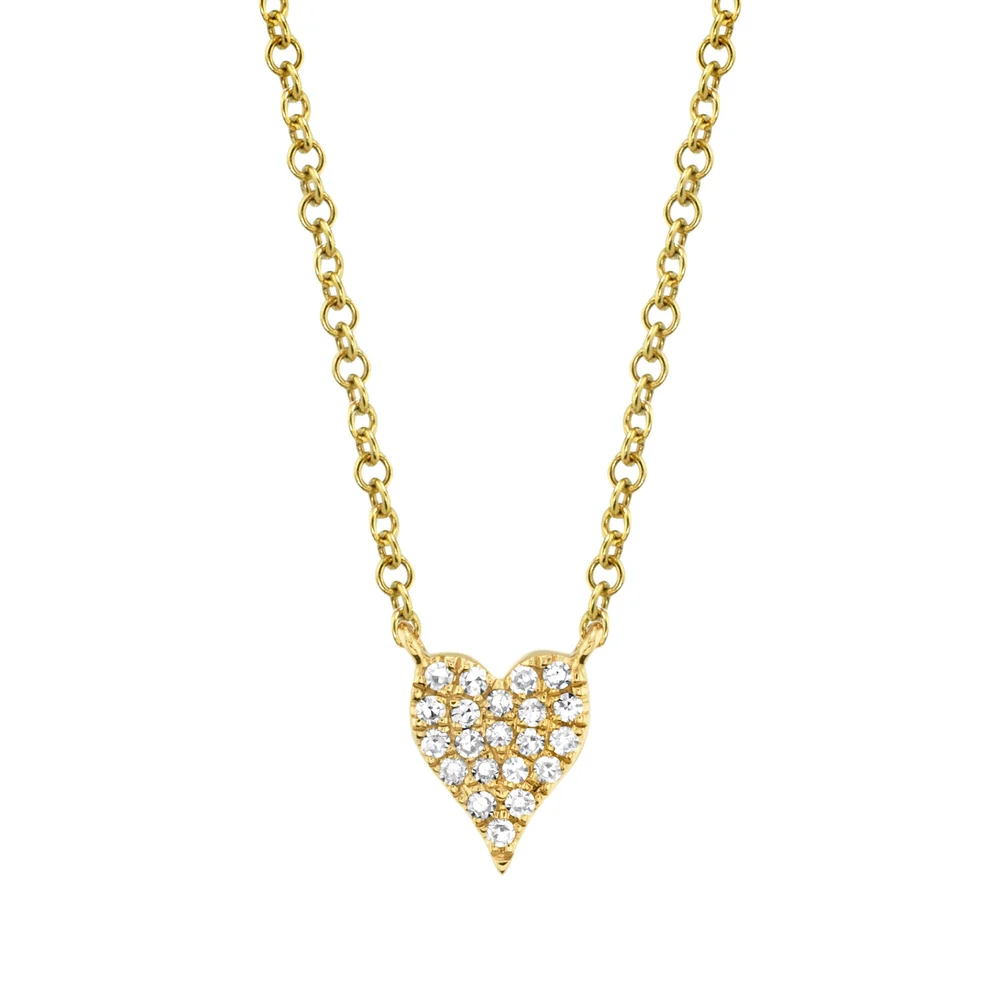 14K Yellow Gold Pointy Diamond Heart Necklace