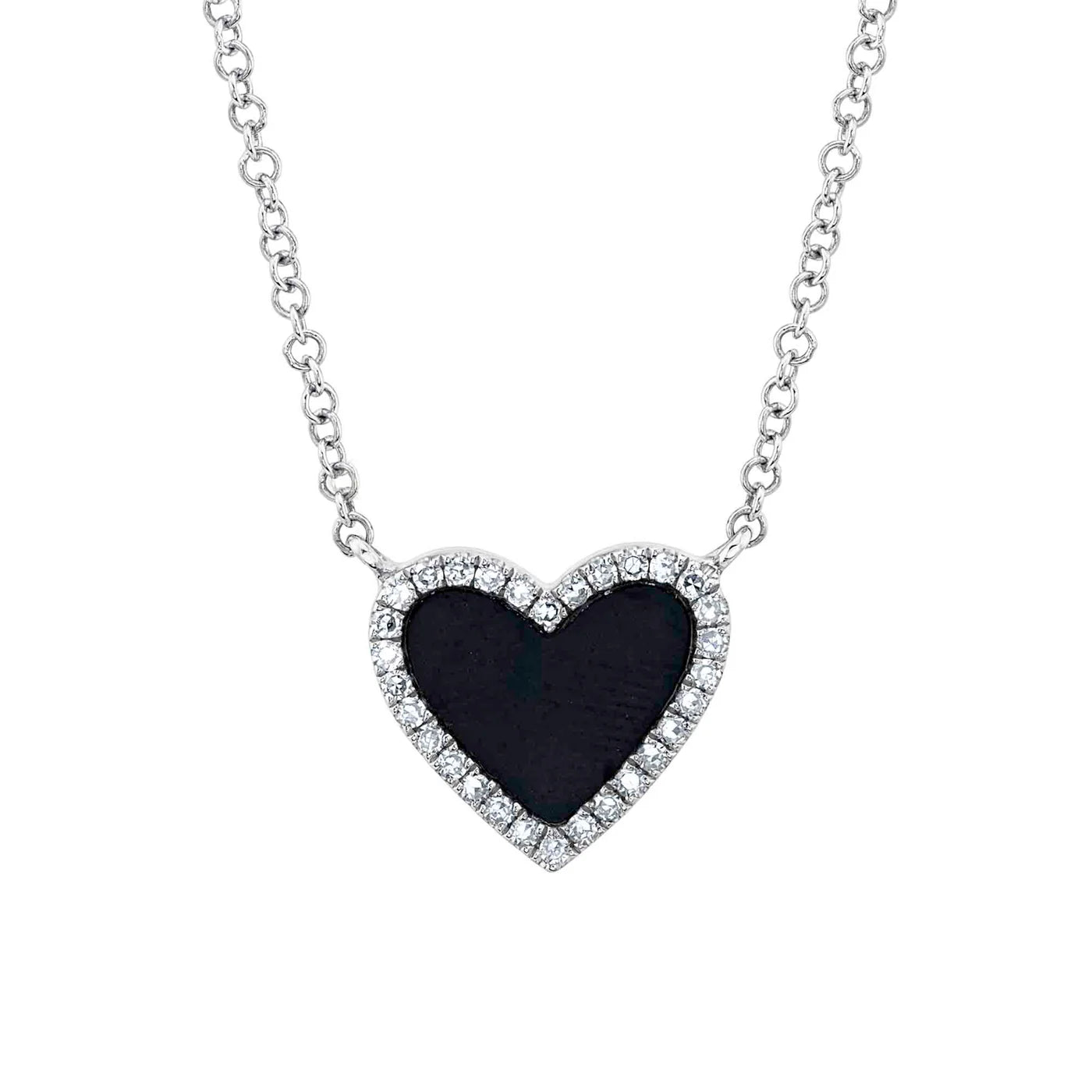 0.09CT Diamond & 0.59CT Black Onyx Heart Necklace