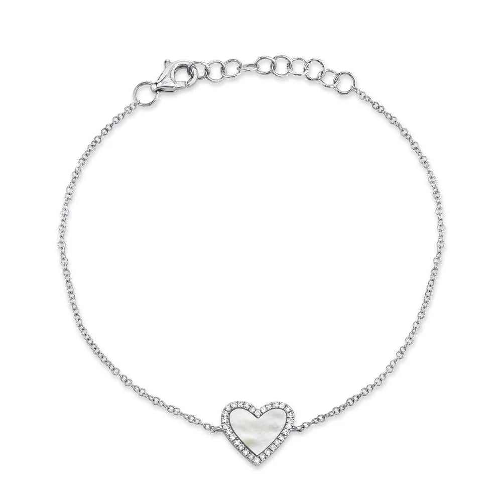 0.09CT Diamond & 0.56CT Mother of Pearl Heart Bracelet | Bracelets in 14K Gold = Nancy's Jewelry