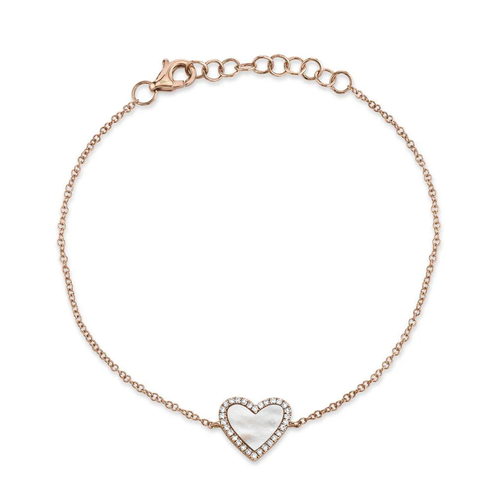 0.09CT Diamond & 0.56CT Mother of Pearl Heart Bracelet | Bracelets in 14K Gold = Nancy's Jewelry