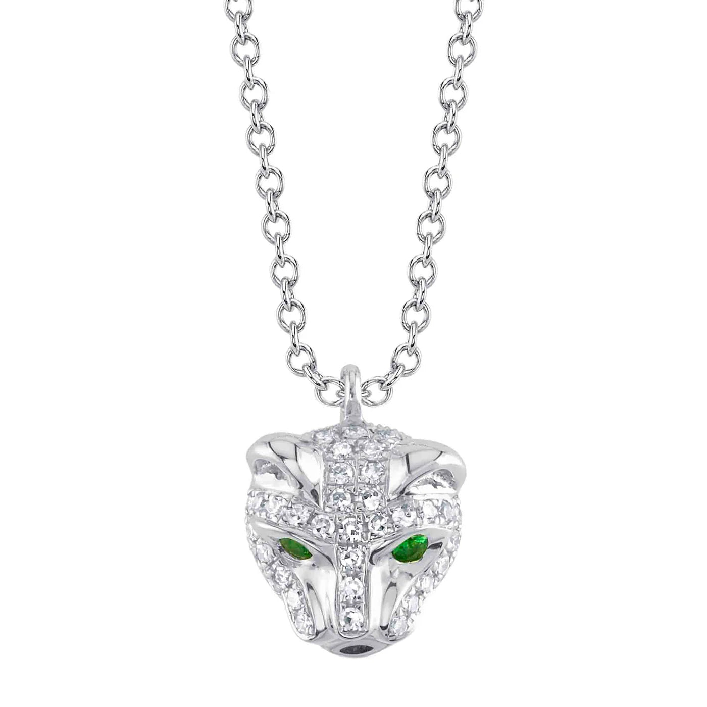 0.12CT Diamond & 0.02CT Emerald Panther Necklace | Necklaces in 14K Gold = Nancy's Jewelry