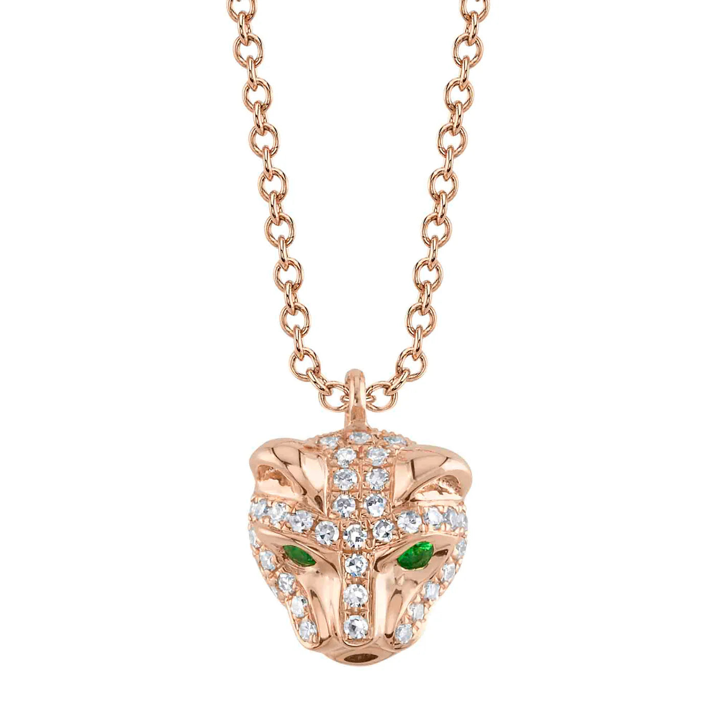 0.12CT Diamond & 0.02CT Emerald Panther Necklace | Necklaces in 14K Gold = Nancy's Jewelry