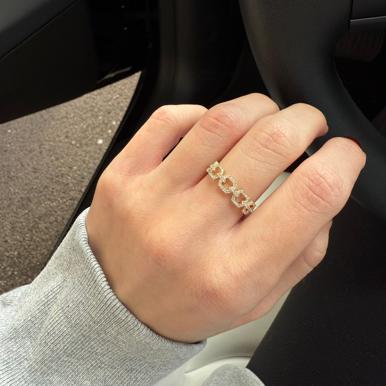 14K Gold Open Diamond Link Ring Worn on Finger
