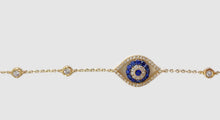 Load image into Gallery viewer, 14Kt Yellow Gold Eye Bracelet with Diamonds and Blue Sapphire
