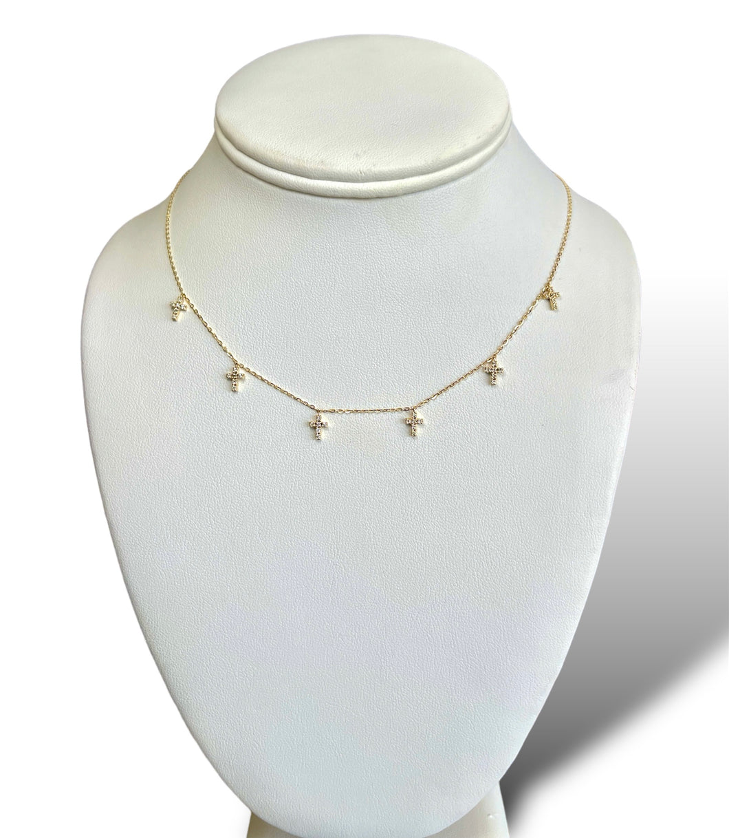14KT Gold 6-Cross Dangling Necklace