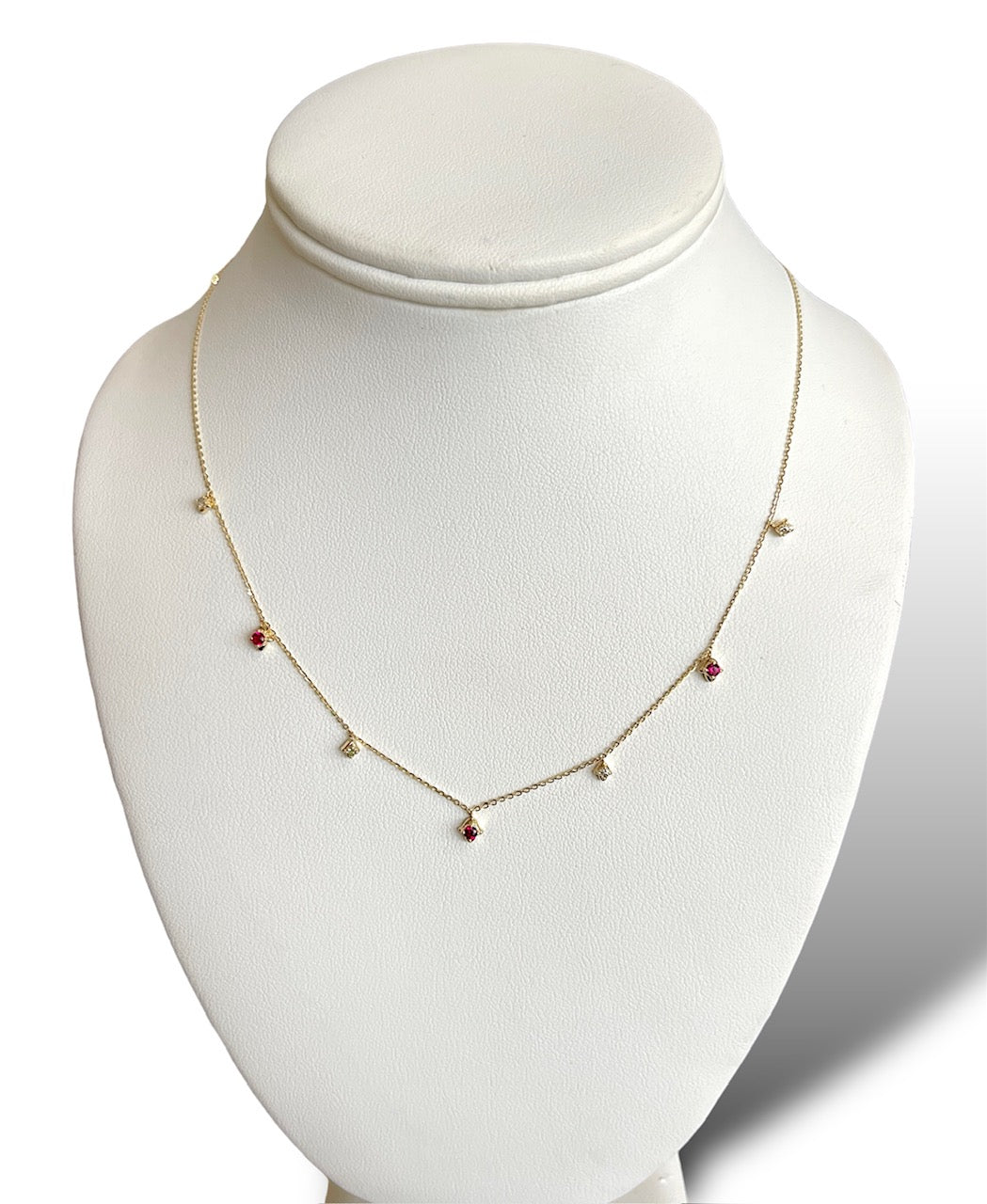 14KT Yellow Gold Dangling Ruby Necklace