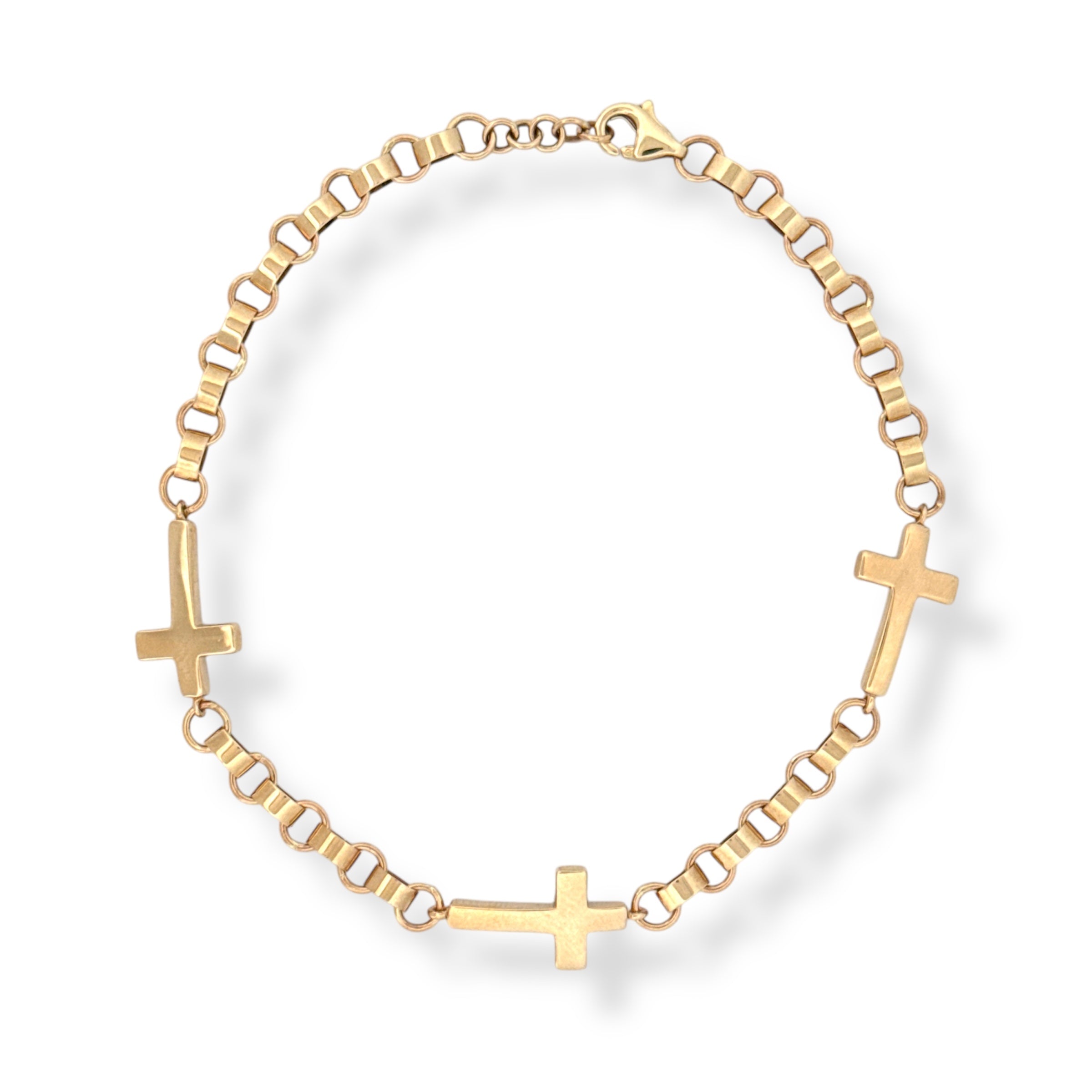 14KT Yellow Gold Rollo 3 Cross Bracelet - Bracelet by Nancy's Jewelry | Solid Gold