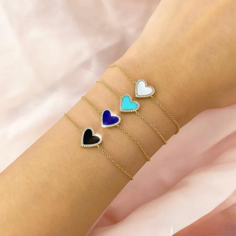 0.09CT Diamond & 0.56CT Mother of Pearl Heart Bracelet - Bracelet by Nancy's Jewelry | Solid Gold
