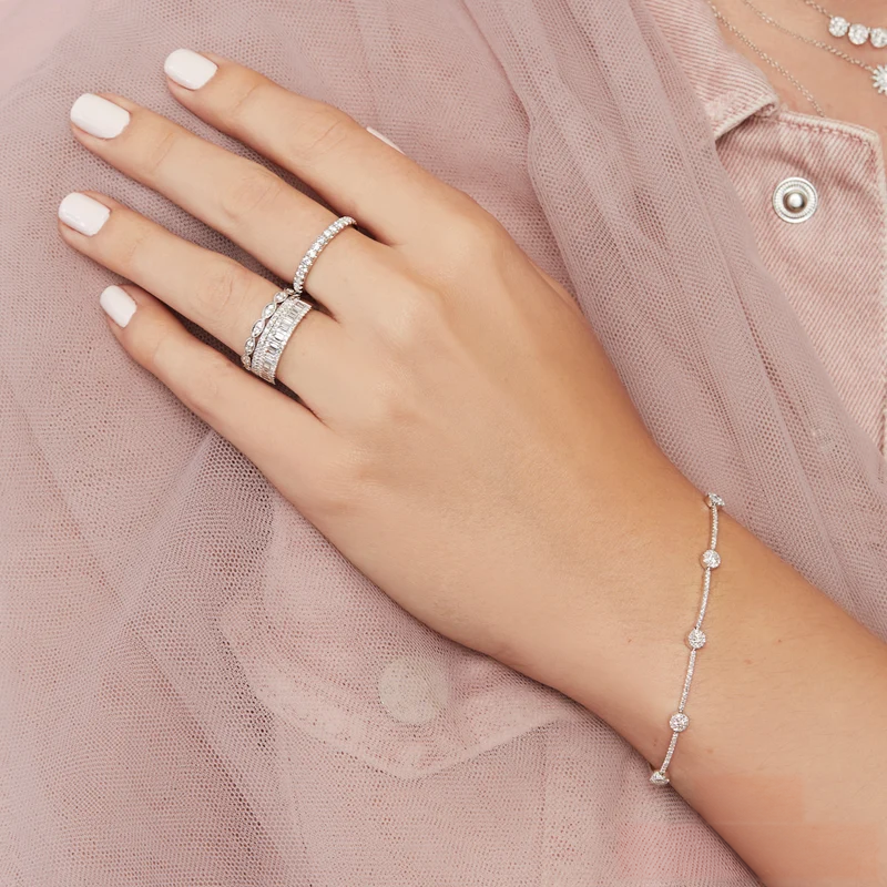 14K Gold Diamond Baguette Band Worn on Finger