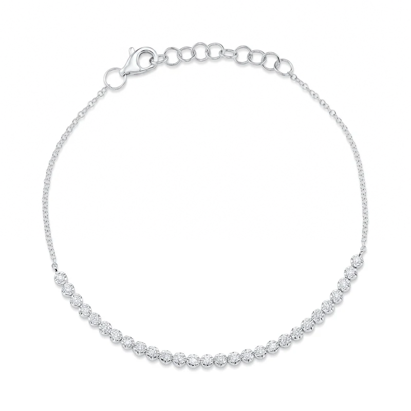 14K White Gold Diamond Crown-Set Chain Bracelet