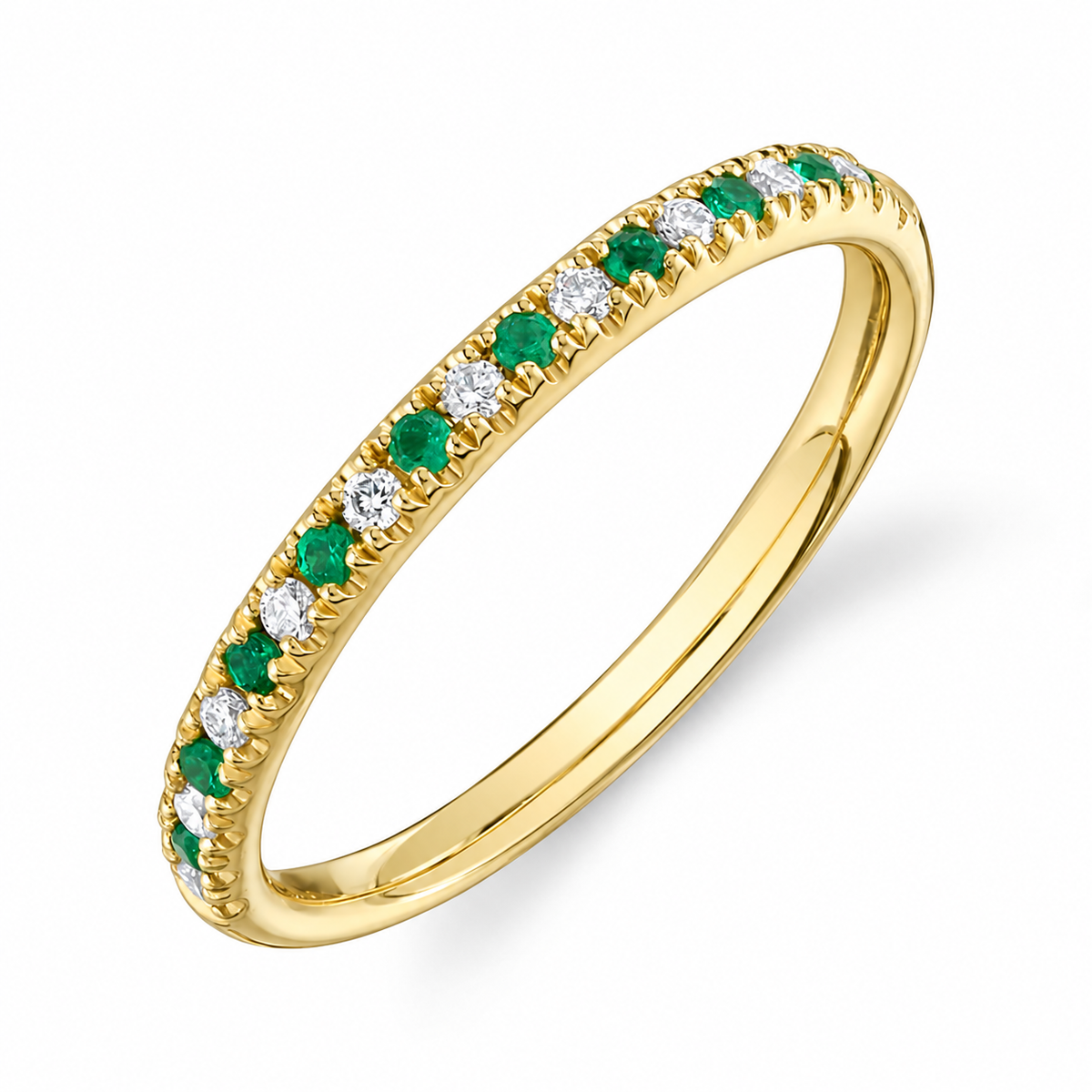14K Yellow Gold Emerald & Diamond Band