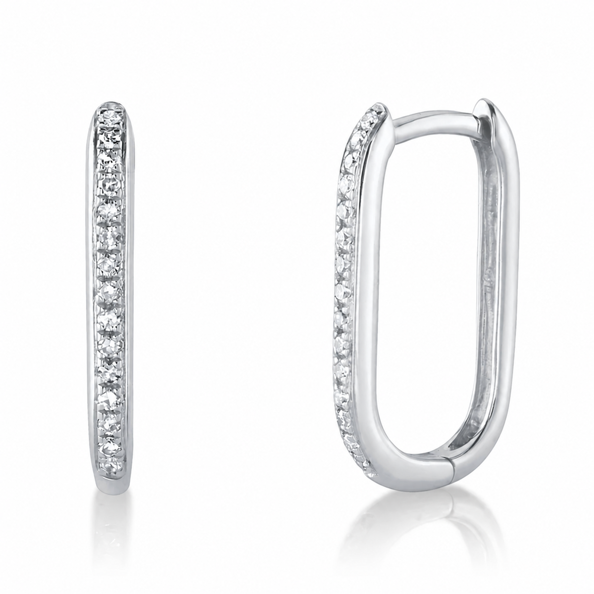 14K White Gold Diamond Oval Hoop Earring