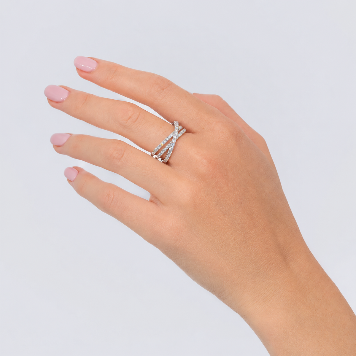 14K Gold Diamond Bridge Ring Worn on Finger