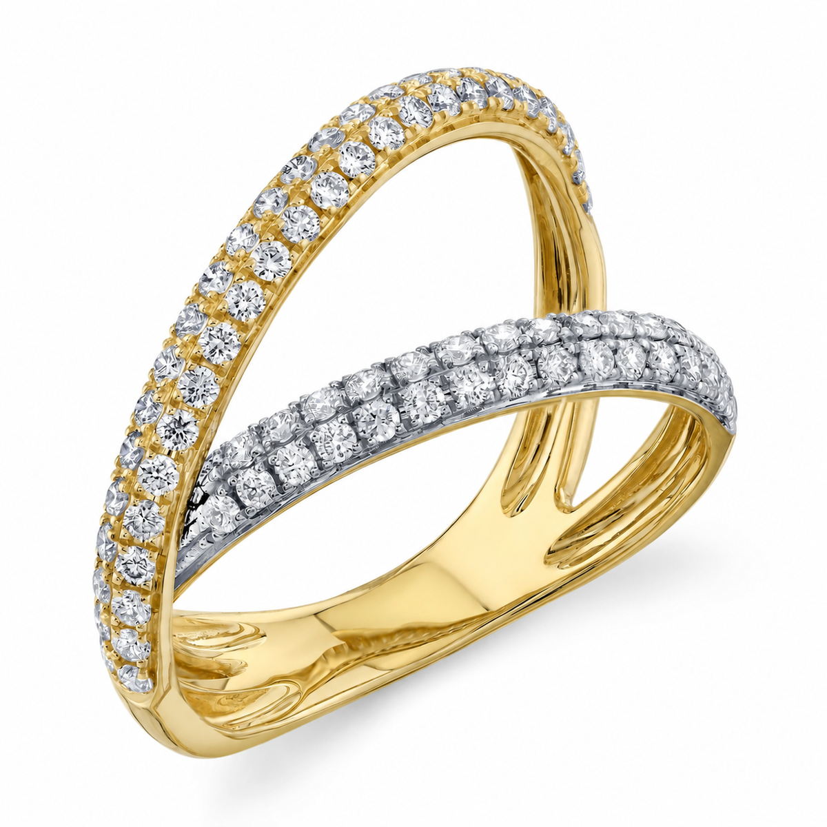 14K Yellow Gold Diamond Crossover Ring