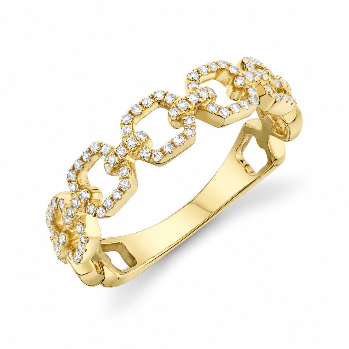 14K Yellow Gold Open Diamond Link Ring