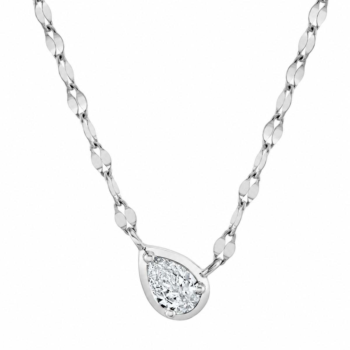 14K White Gold Pear Diamond Sparkle Chain Necklace