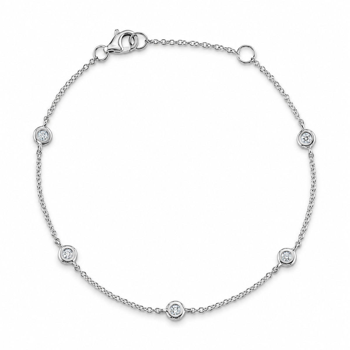 14K White Gold Diamond Bezel Station Bracelet