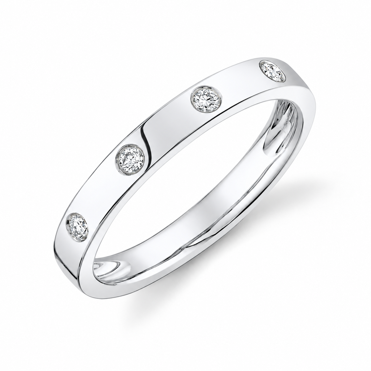 14K White Gold Flush Set Diamond Band