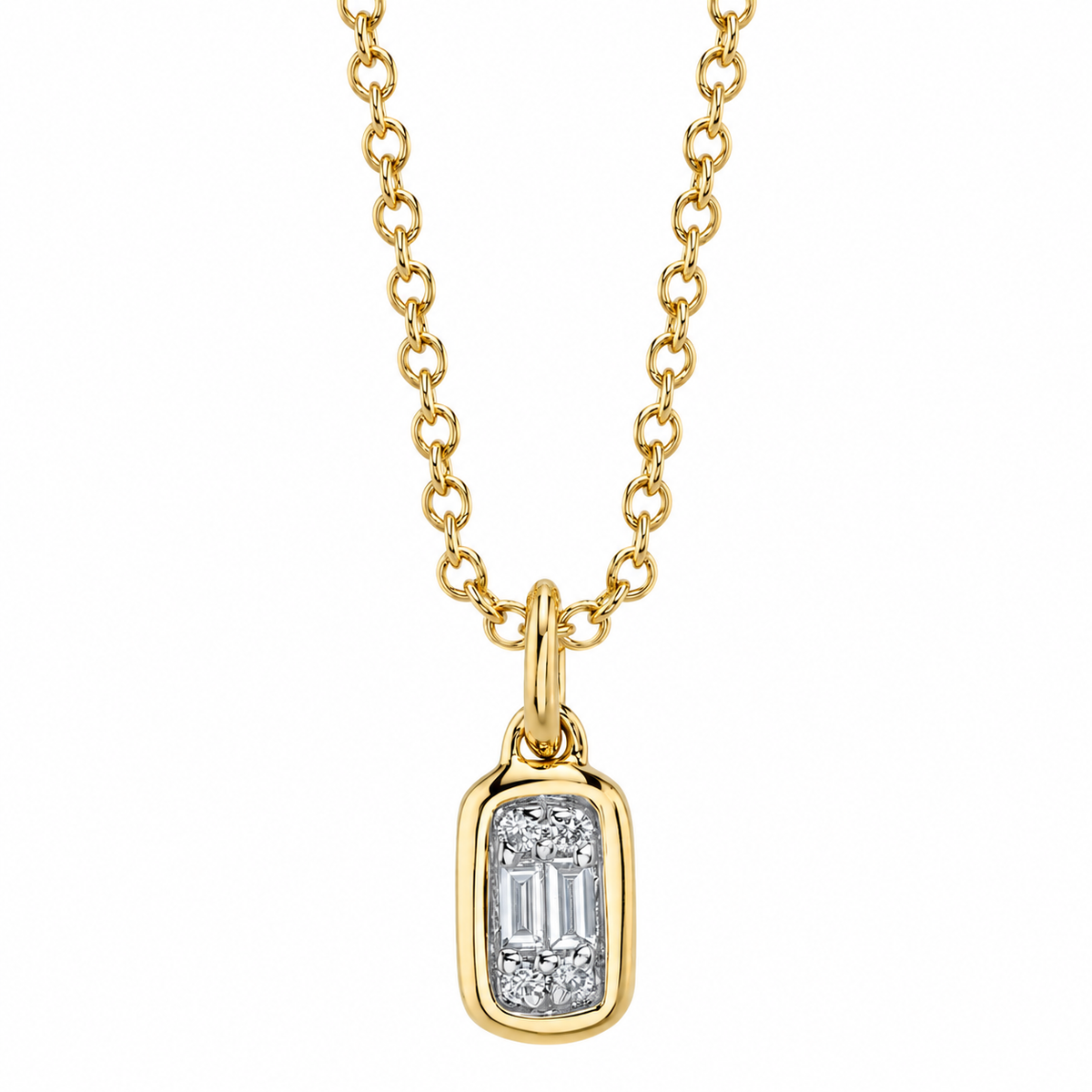 14K Yellow Gold Baguette Diamond Cluster Necklace