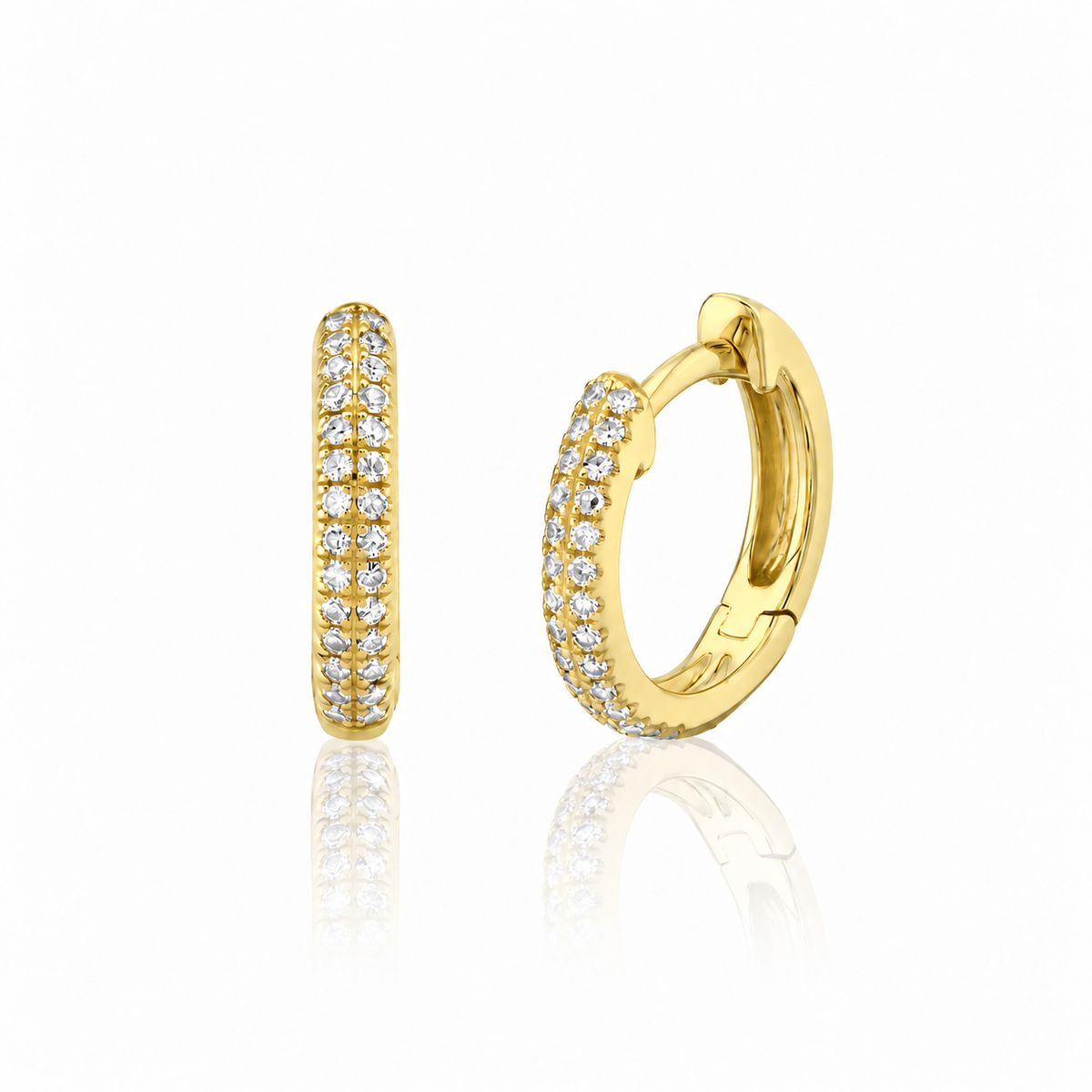 14K Yellow Gold Double Row Huggie Earrings