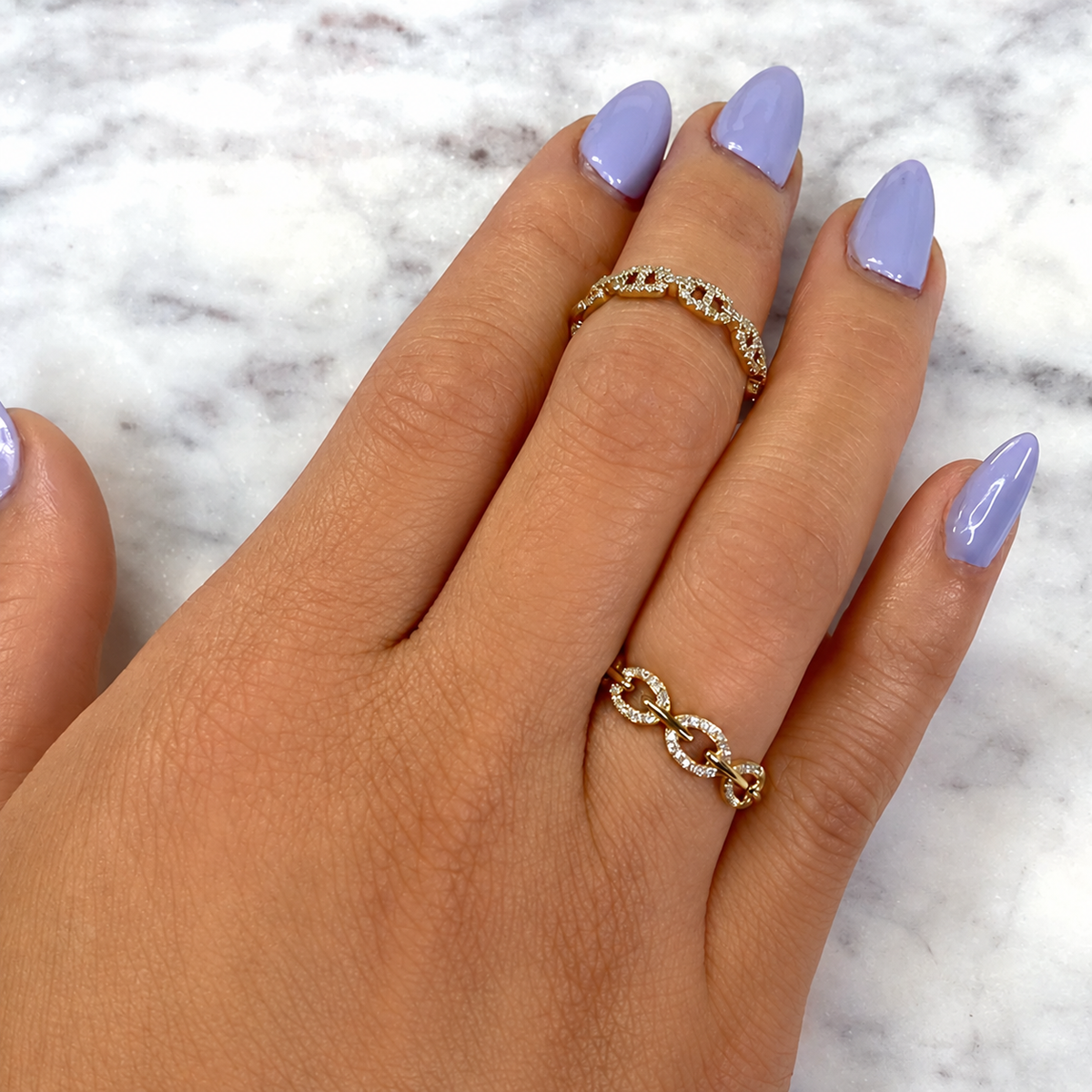 14K Gold Diamond Anchor Link Ring Worn on Finger