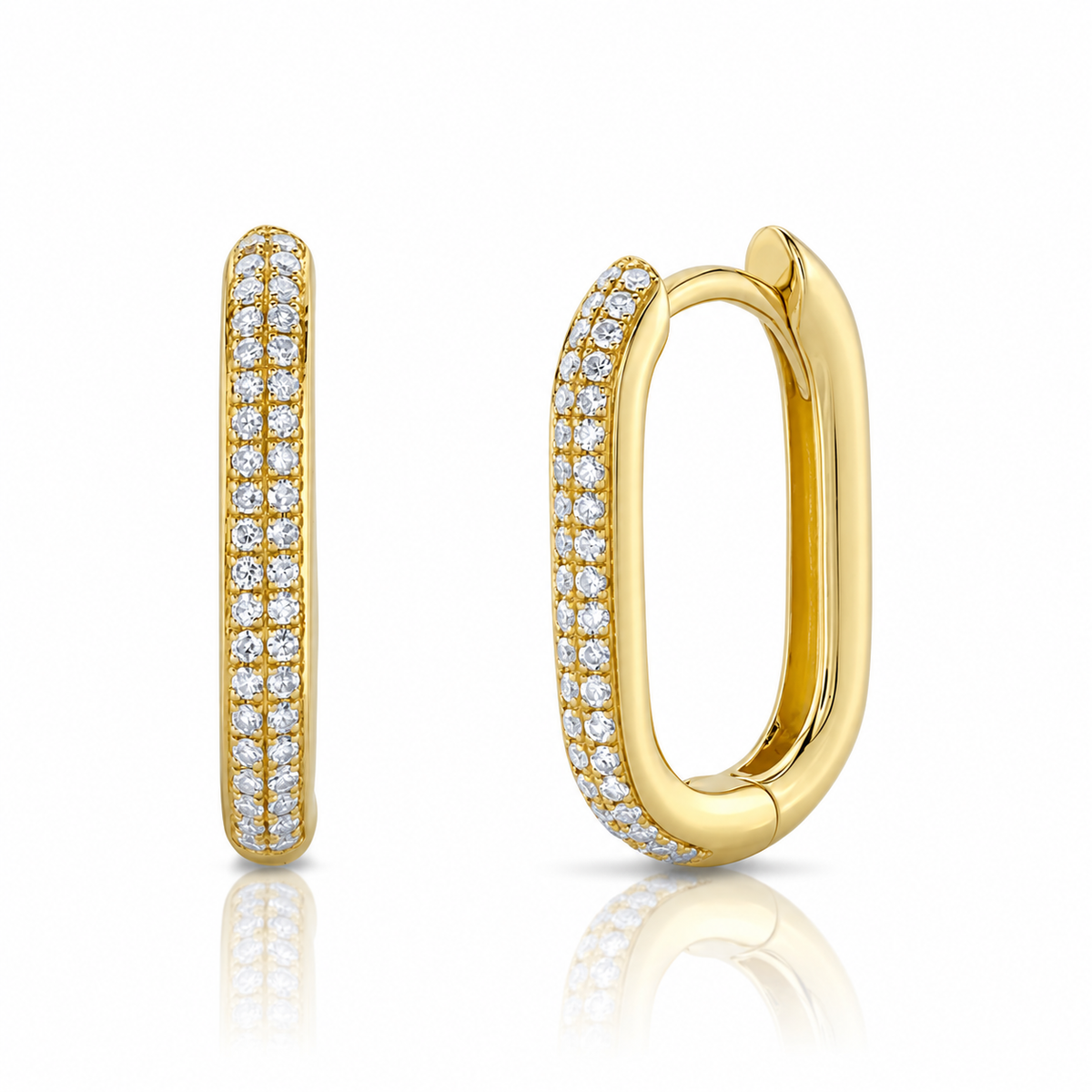 14K Yellow Gold Double Row Oval Hoop Earrings