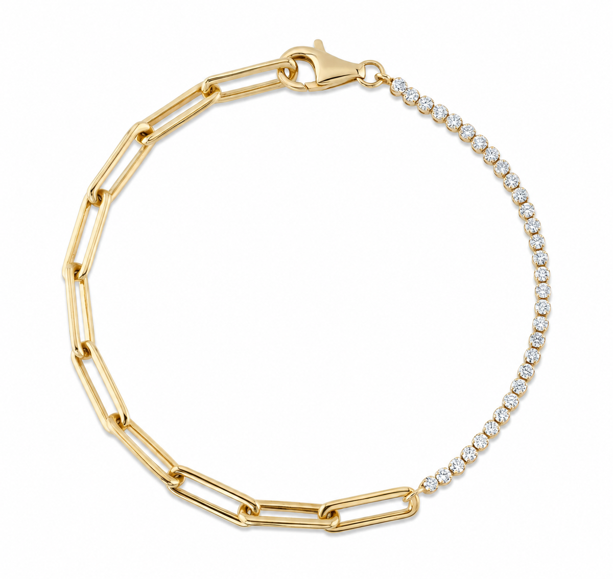 14K Yellow Gold Paperclip Tennis Bracelet