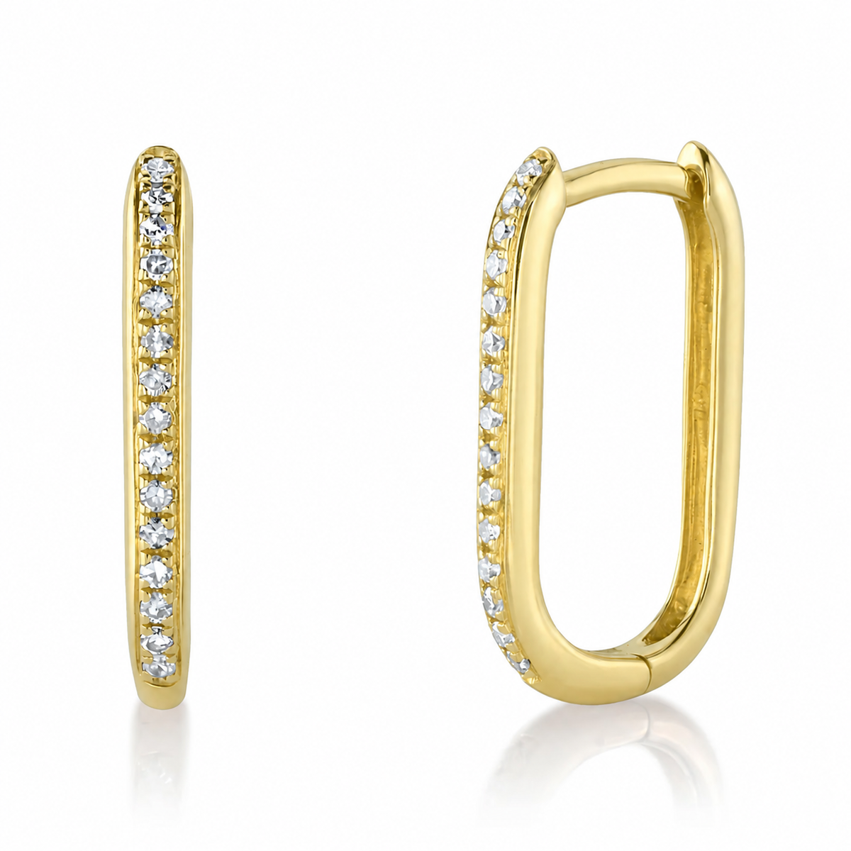 14K Yellow Gold Diamond Oval Hoop Earring