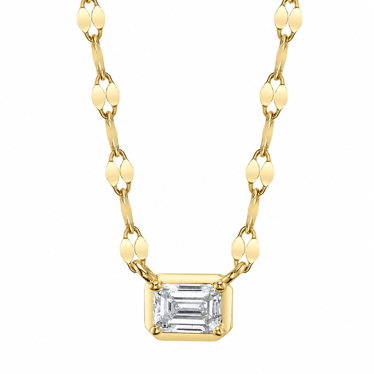 14K Yellow Gold Emerald Cut Diamond Sparkle Chain Necklace