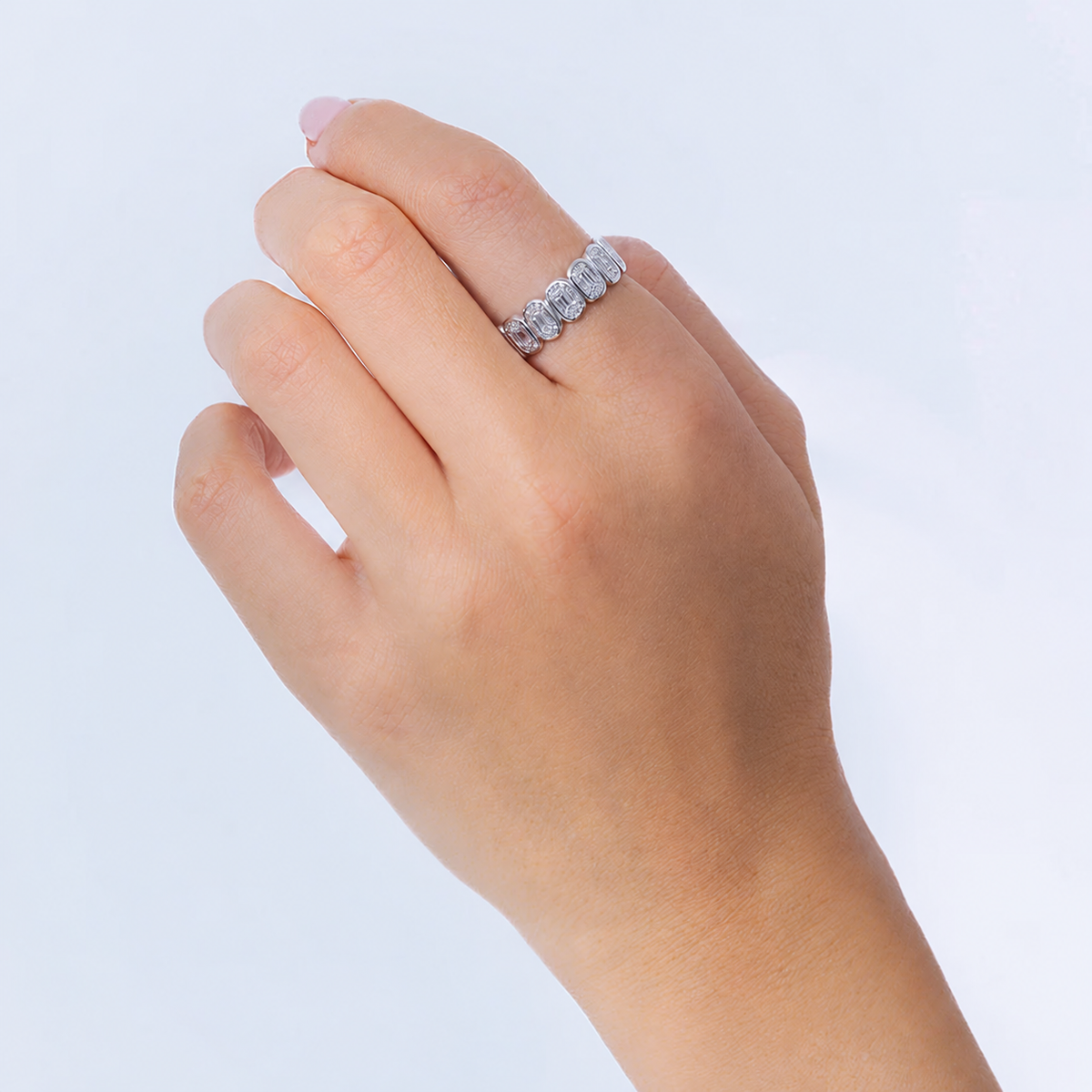 14K Gold Vertical Baguette Diamond Cluster Band Worn on Finger