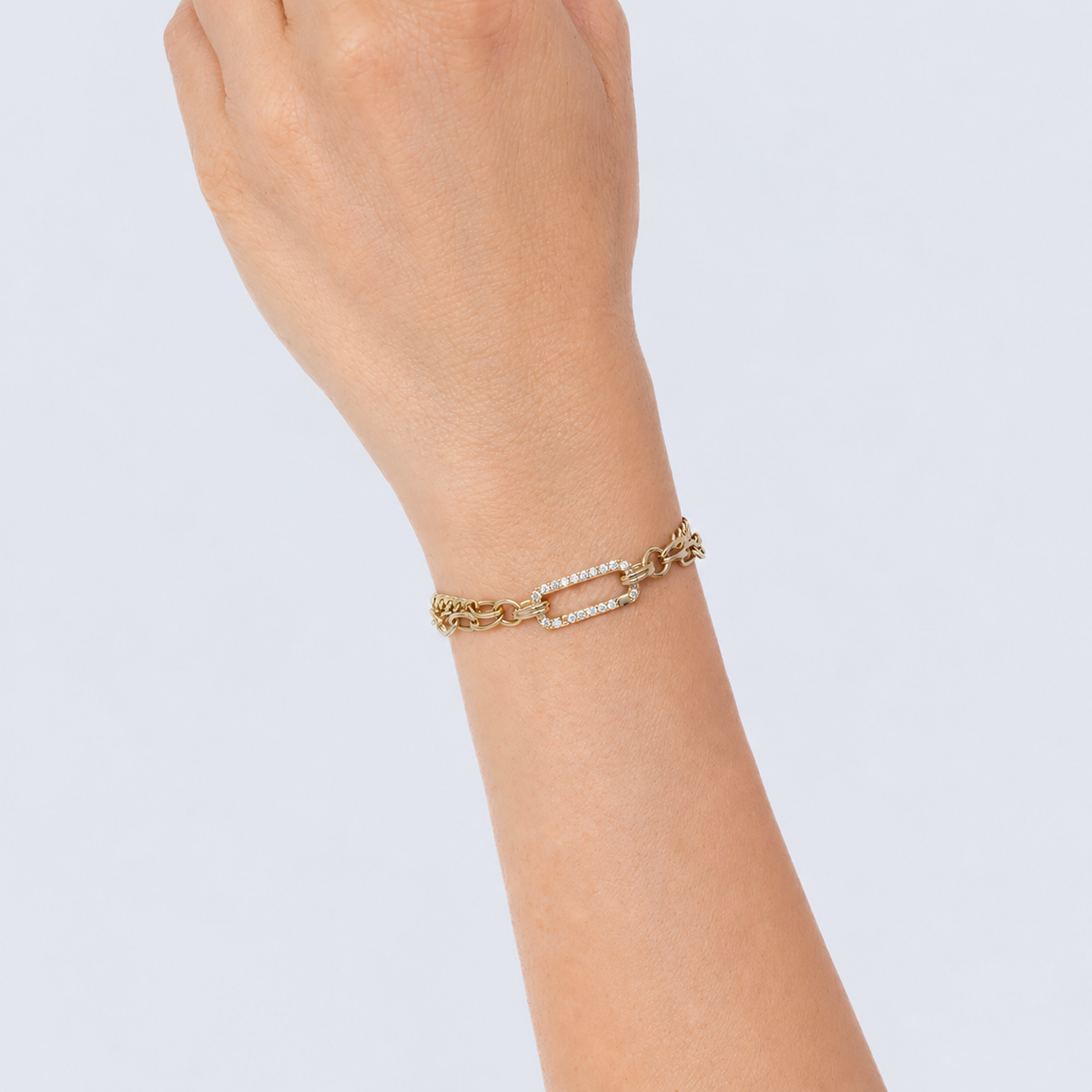 14K Gold Diamond Mixed Link Bracelet Worn on Wrist
