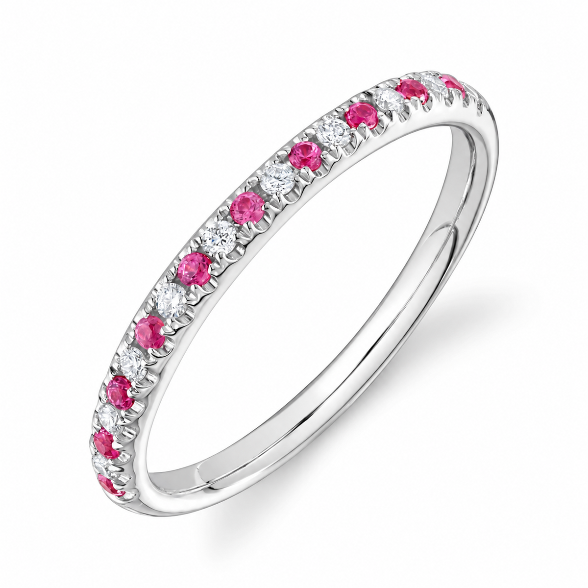 14K White Gold Pink Sapphire & Diamond Band