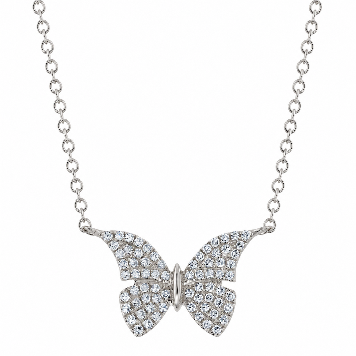 14K White Gold Diamond Butterfly Necklace