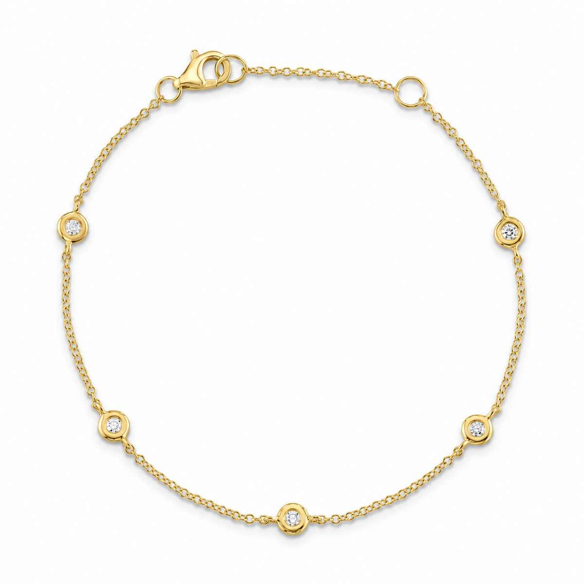 14K Yellow Gold Diamond Bezel Station Bracelet